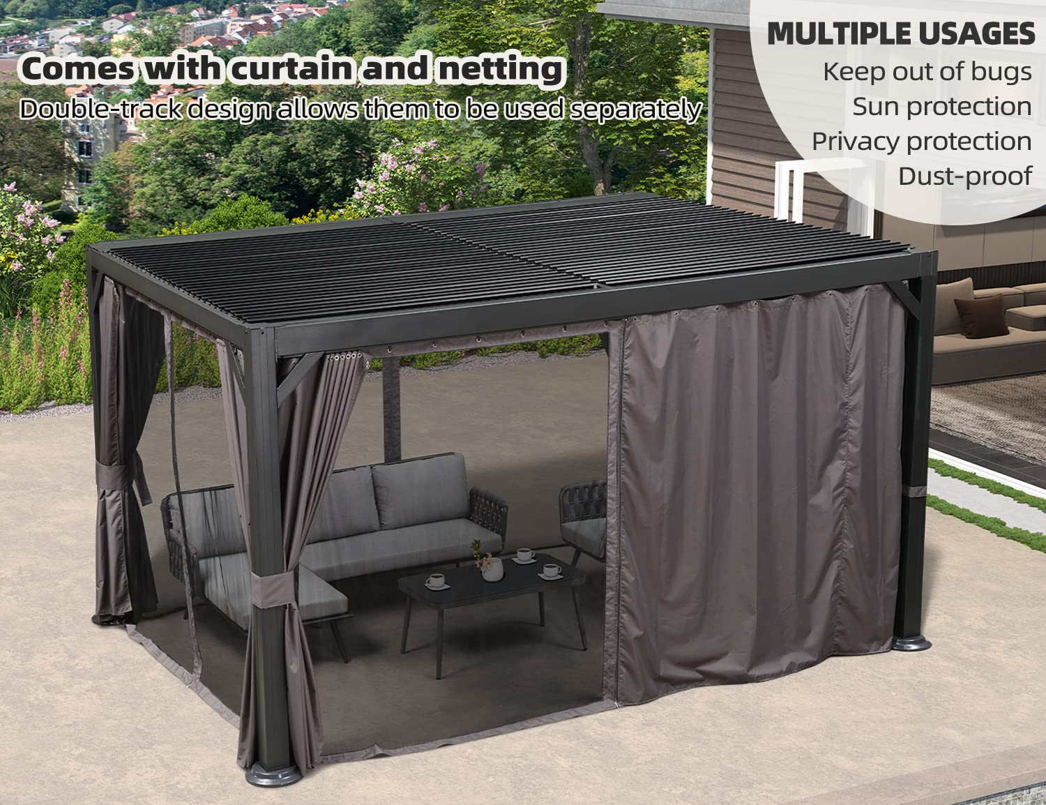 Outdoor Louvered Pergola 10'x13' Adjustable Metal Roof Hardtop