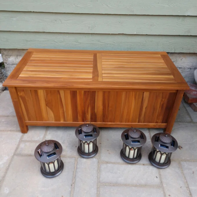 Birch Lane Summerton Teak Solid Wood Deck Box in Natural Teak