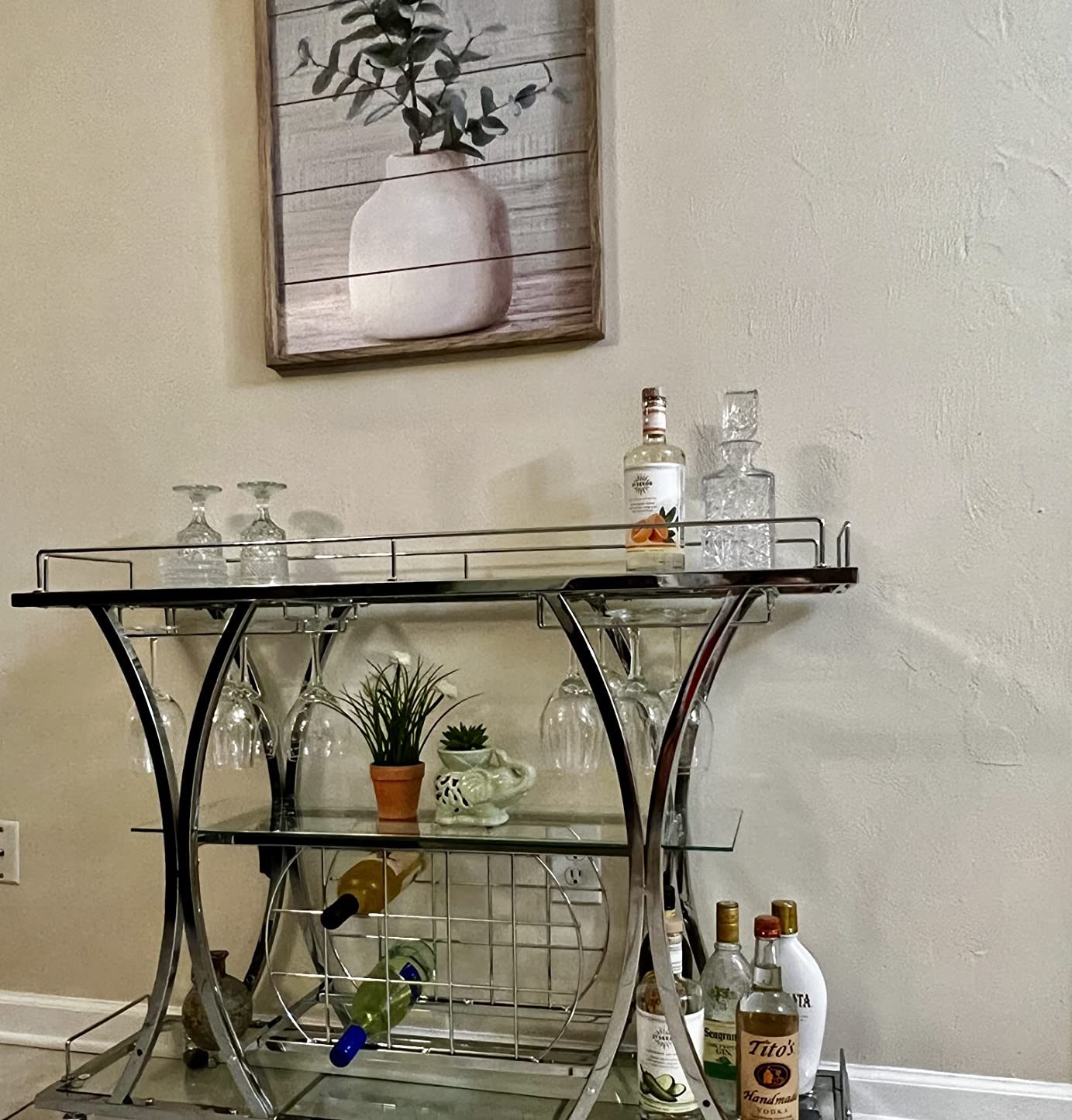 Bar Serving Cart with Glass Holder and Wine Rack
