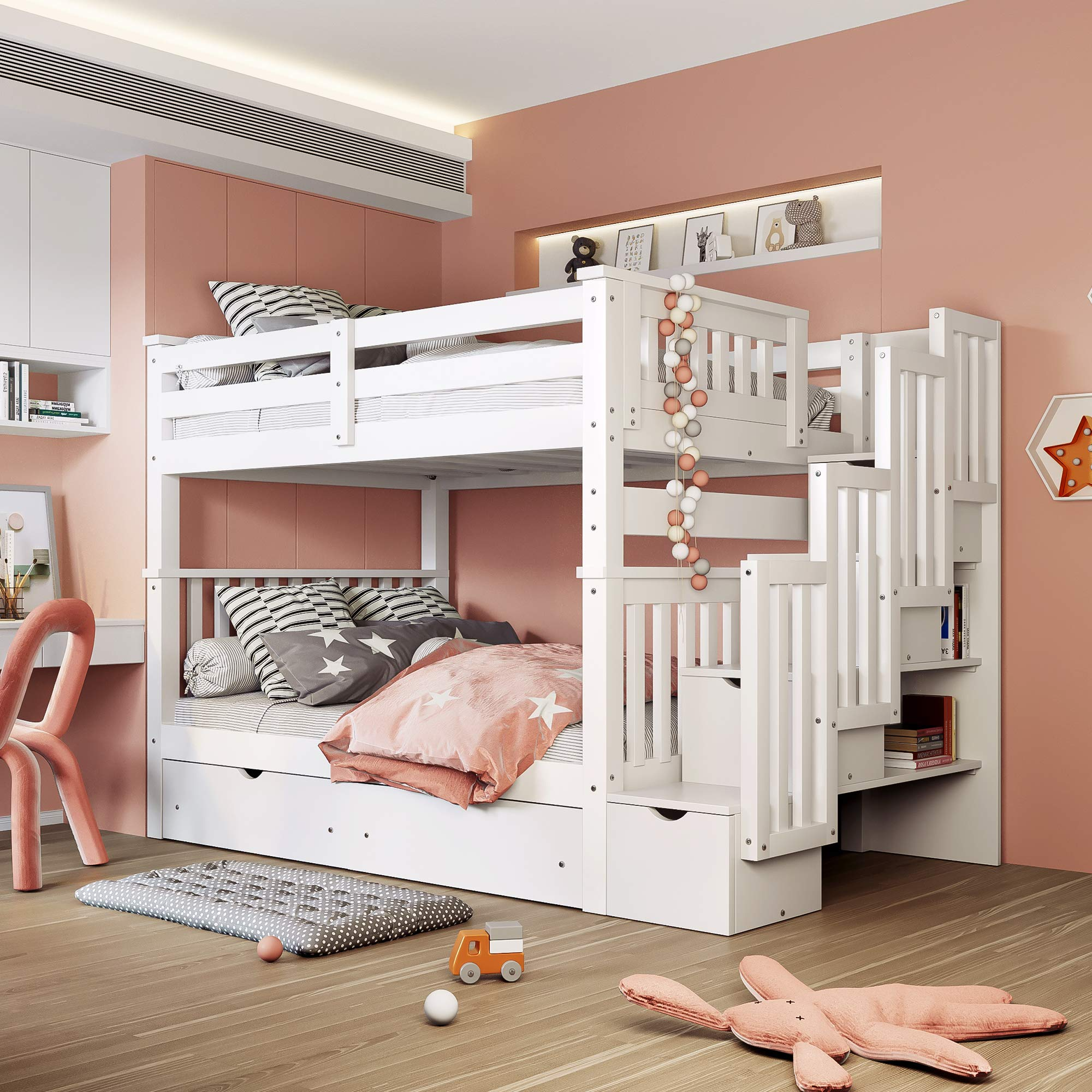 Full Over Full Bunk Bed with Shelves