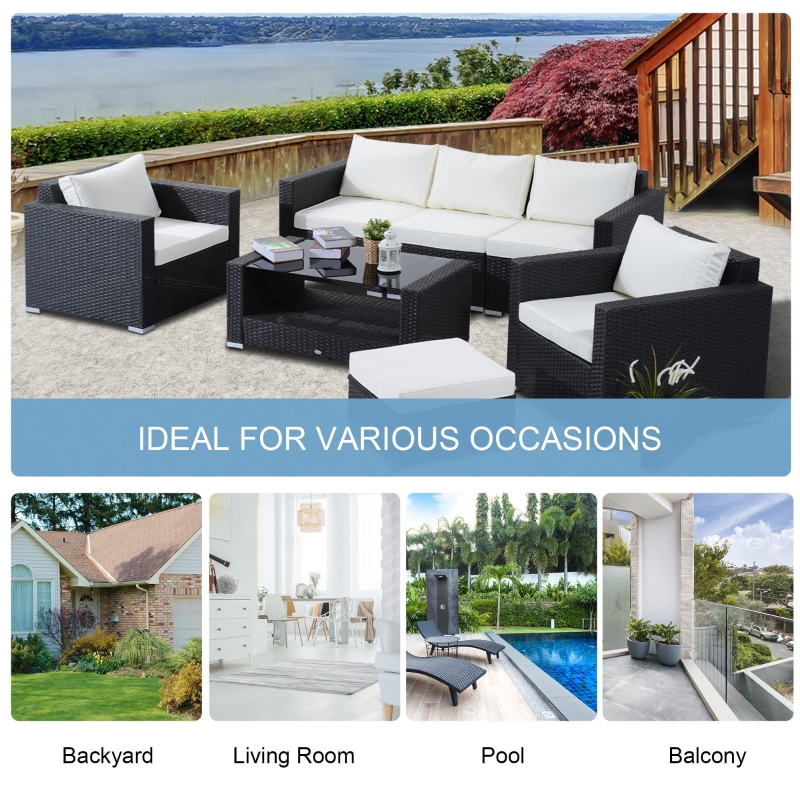 7Pc Rattan Set Patio Furniture Sofa Table Sectional Wicker