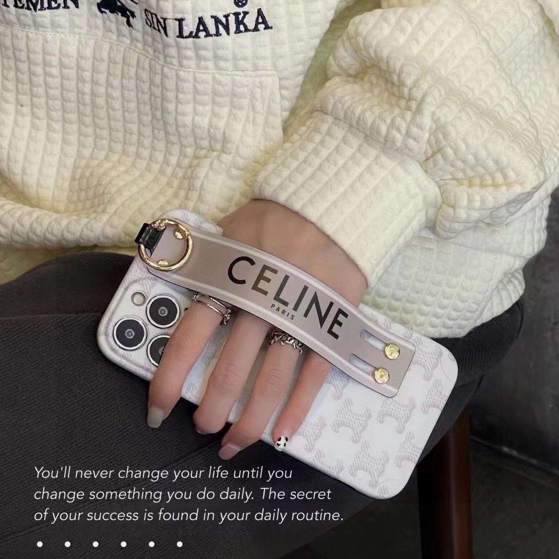 Celine Triomphe Monogram Wrist Strap Luxury Phone Case