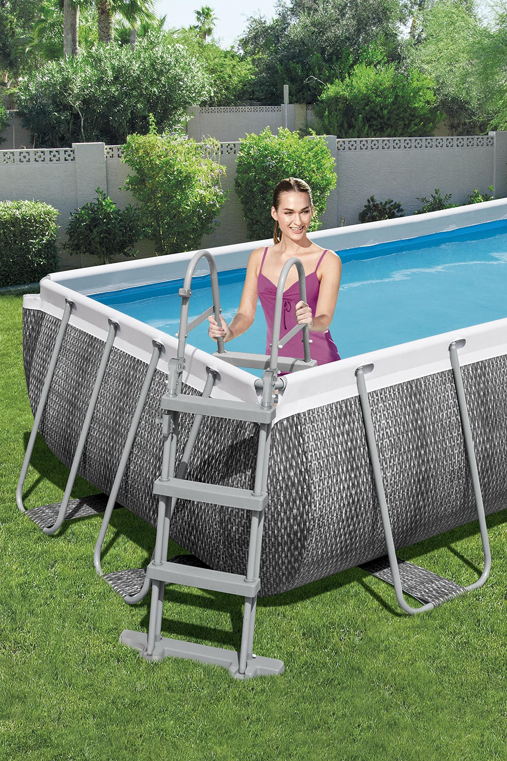 Steel above ground pool, Grey rattan Print