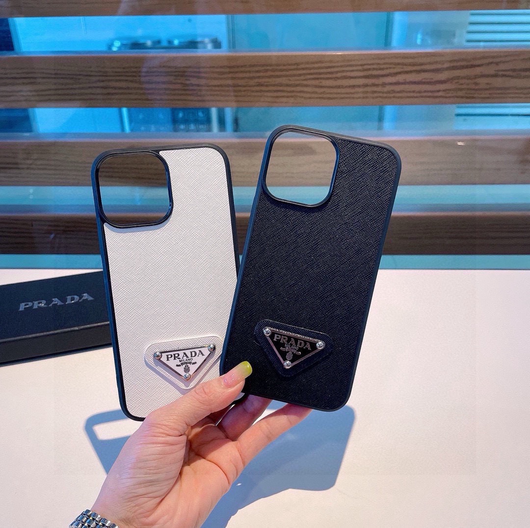 Prada Style Classic Cross Grain Leather Texture Phone Case