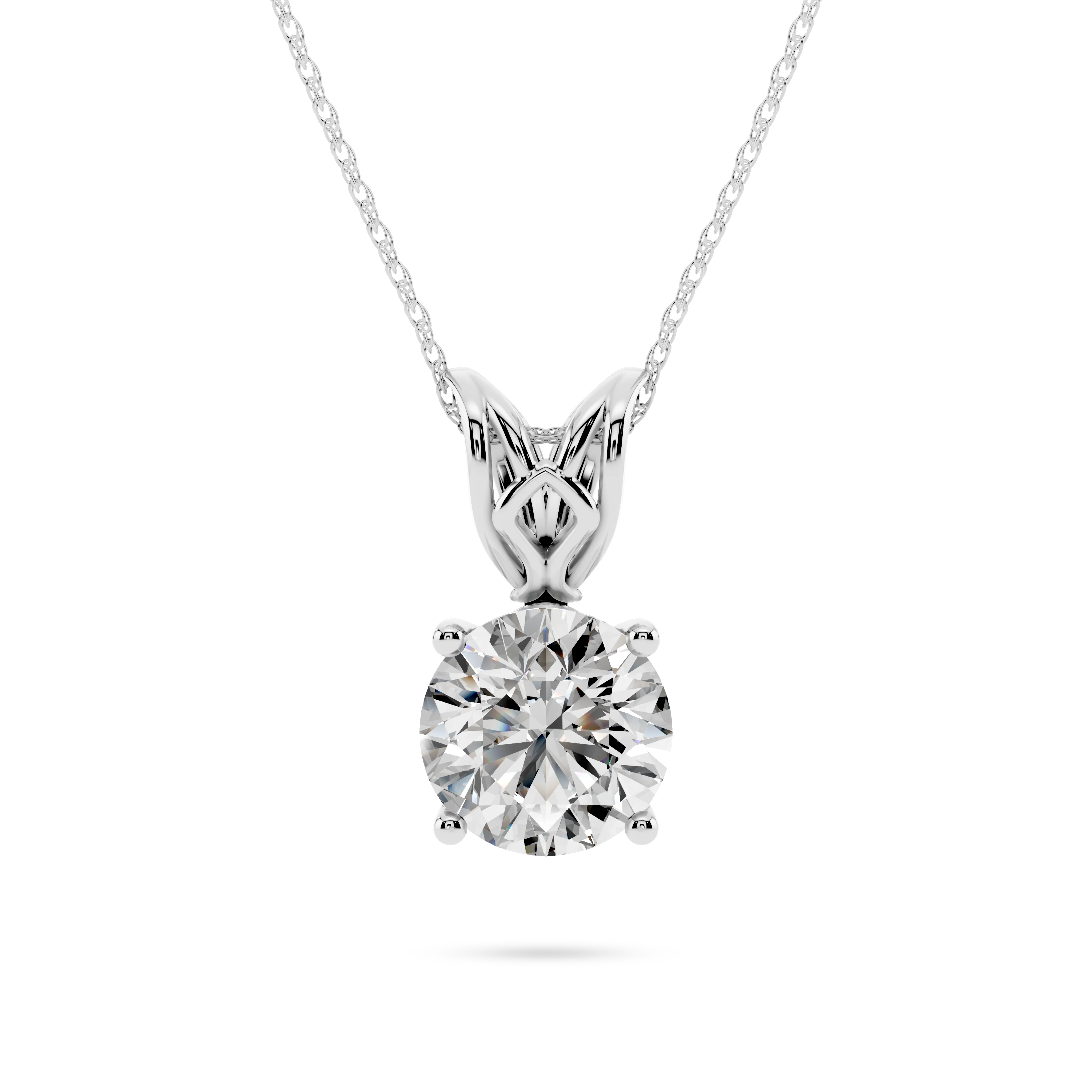 Round Lab Grown Diamond Four Prong Basket Scroll Pendant – 18 Inches