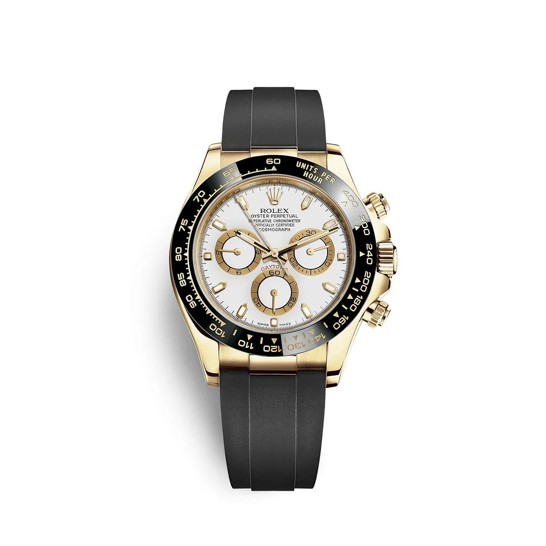 【Super Clone】Rolex Daytona Yellow Gold / Ceramic / White / Oysterflex  m126518ln-0002
