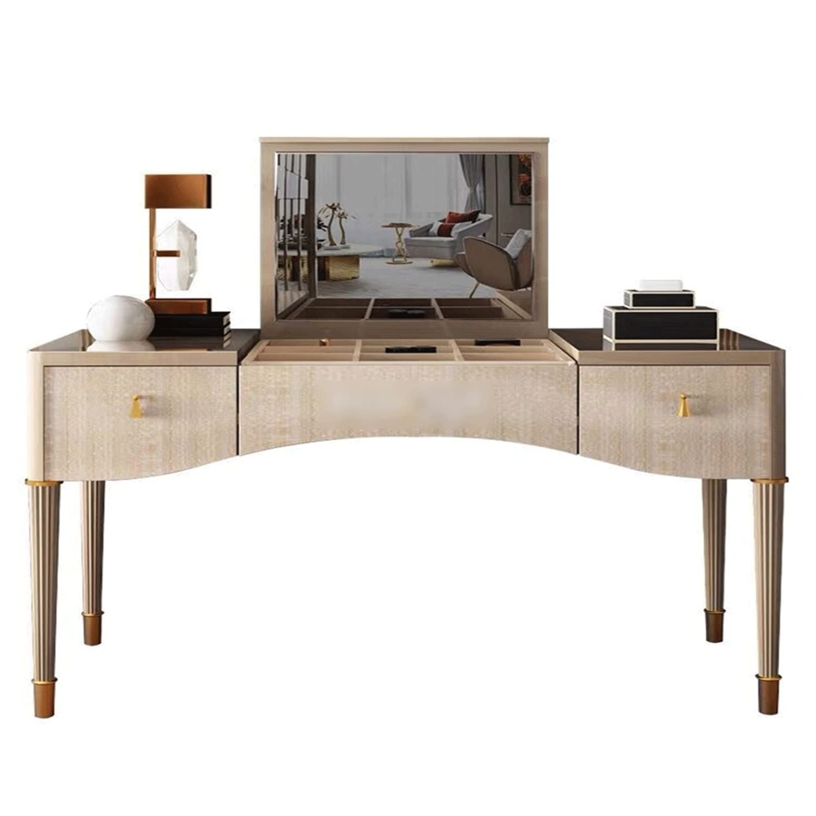 Vanity Sesk with Mirror & Lights Light Luxury Solid Wood
