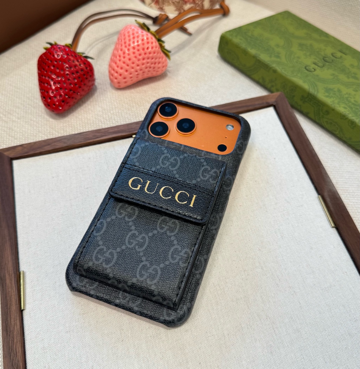 Gucci GG Supreme Monogram Card Holder Wallet Leather Luxury Phone Case