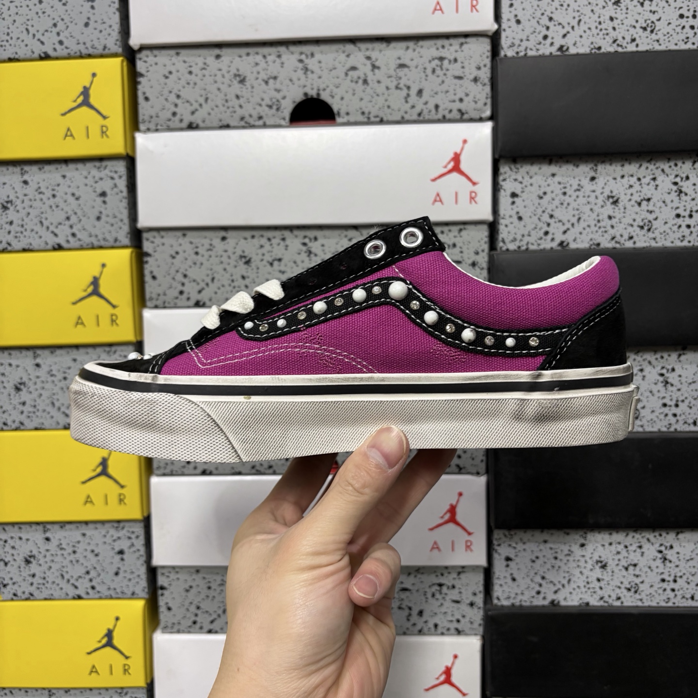 Vans Old Skool Pink Black Vintage Pearl Stud