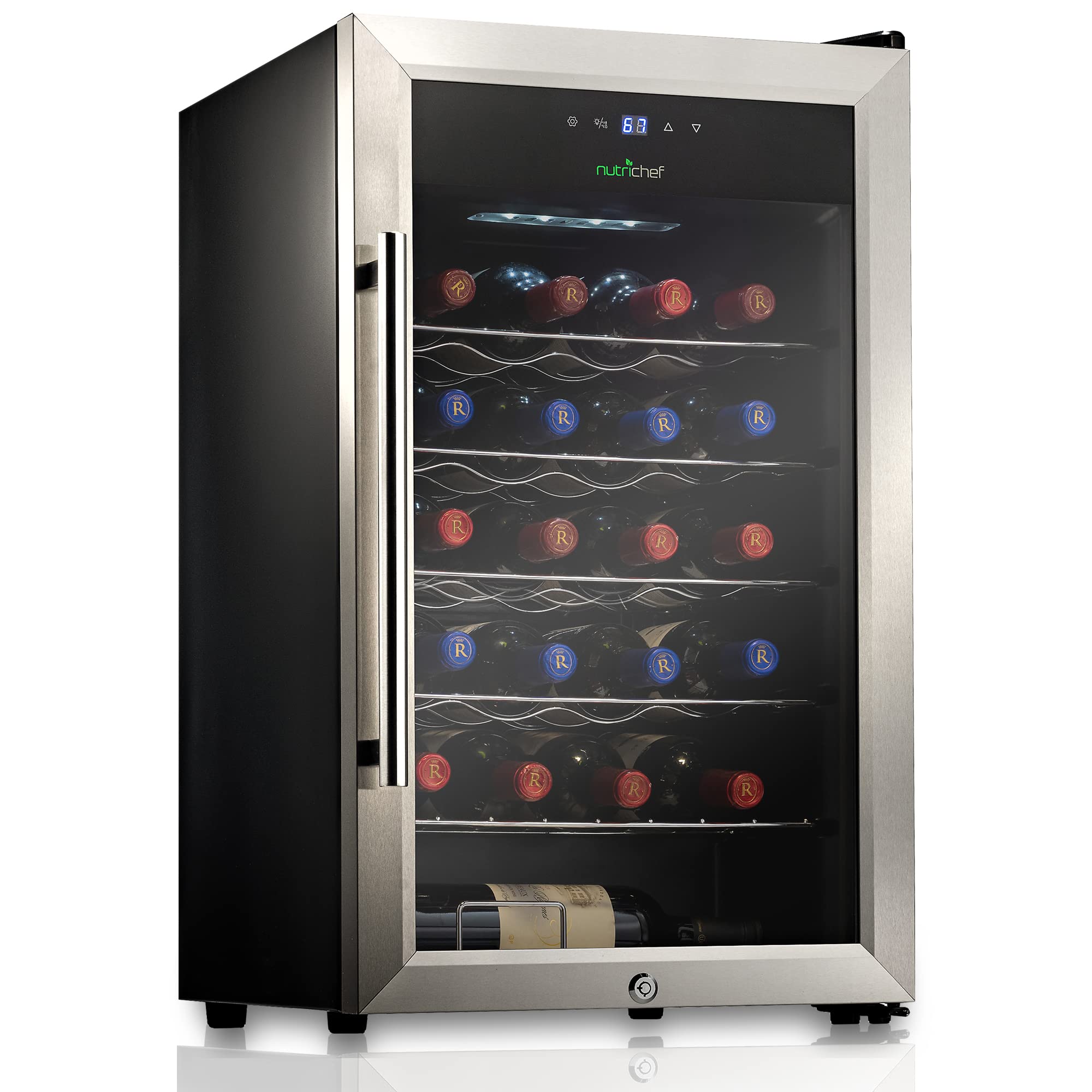NutriChef PKCWC12 12 Bottle Cooler Refrigerator White and Red