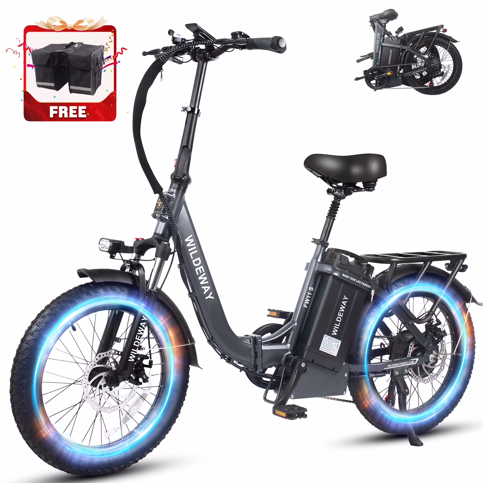 Wildeway 20in Folding Electric Bike, 750W, 48V 32Ah, Hydraulic Brakes