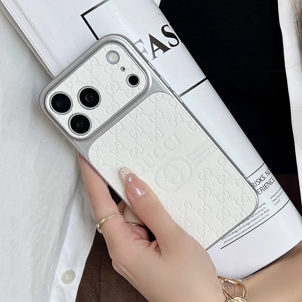 Gucci Embossed GG Monogram Electroplated Frame Premium Leather Luxury Phone Case