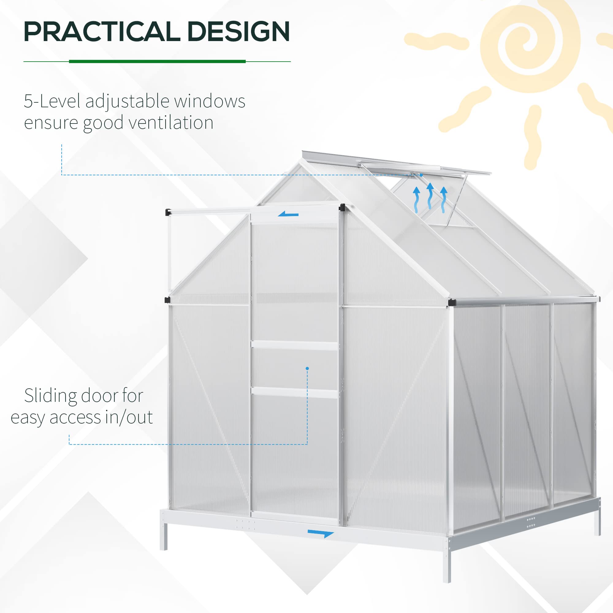 aluminum greenhouse polycarbonate walk-in garden greenhouse vents