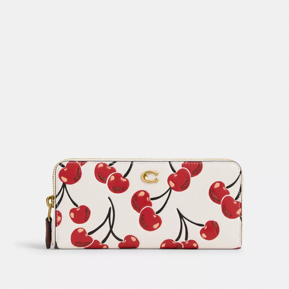 Essential Slim Accordion Zip Wallet With Cherry Print