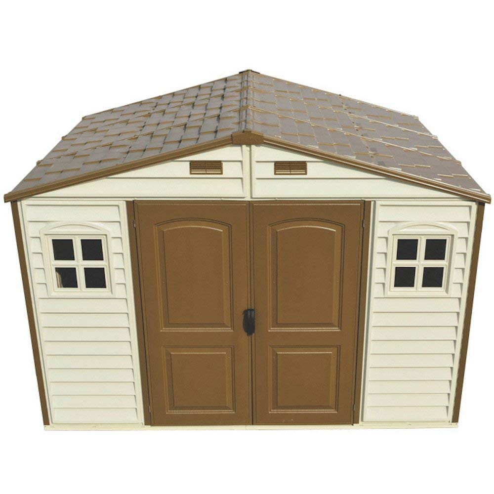 10x8 Feet V2 Wood Side Vinyl Shed - Ivory/Brown