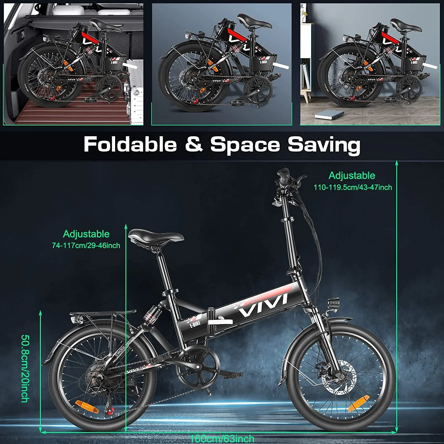 Vivi 20in Folding Electric Bike, 500W, Full Suspension