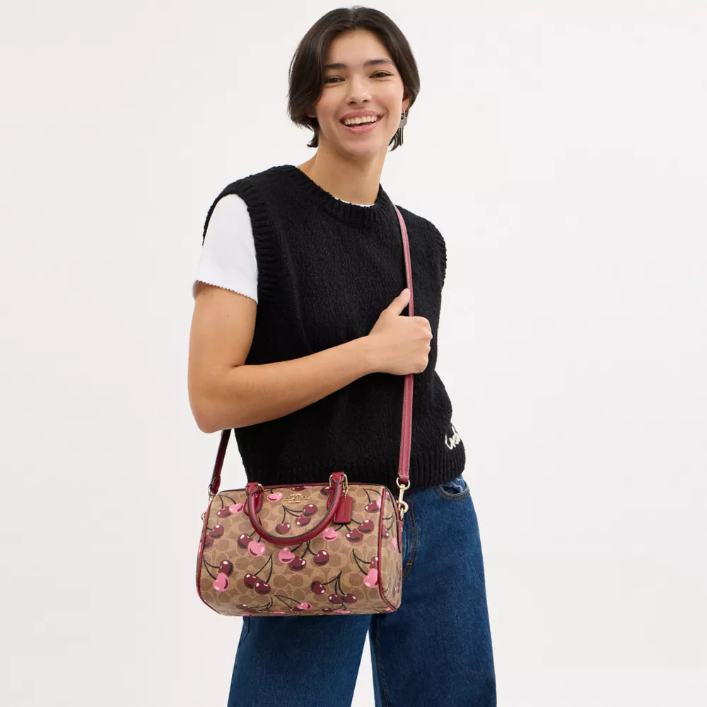 Rowan Satchel Bag In Signature Canvas With Cherry Print
