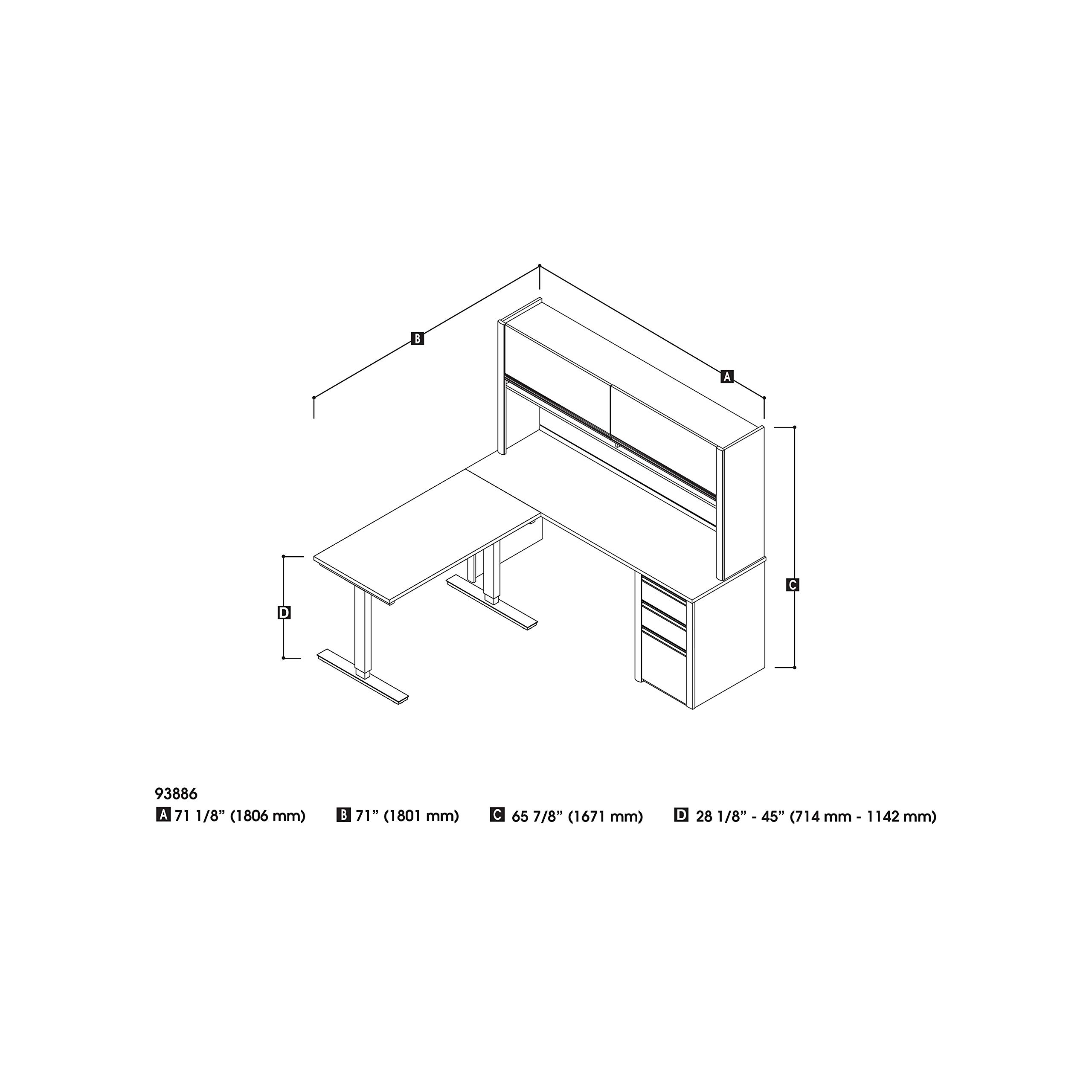 Bestar Connexion L-Shaped Standing Desk with Pedestal and Hutch