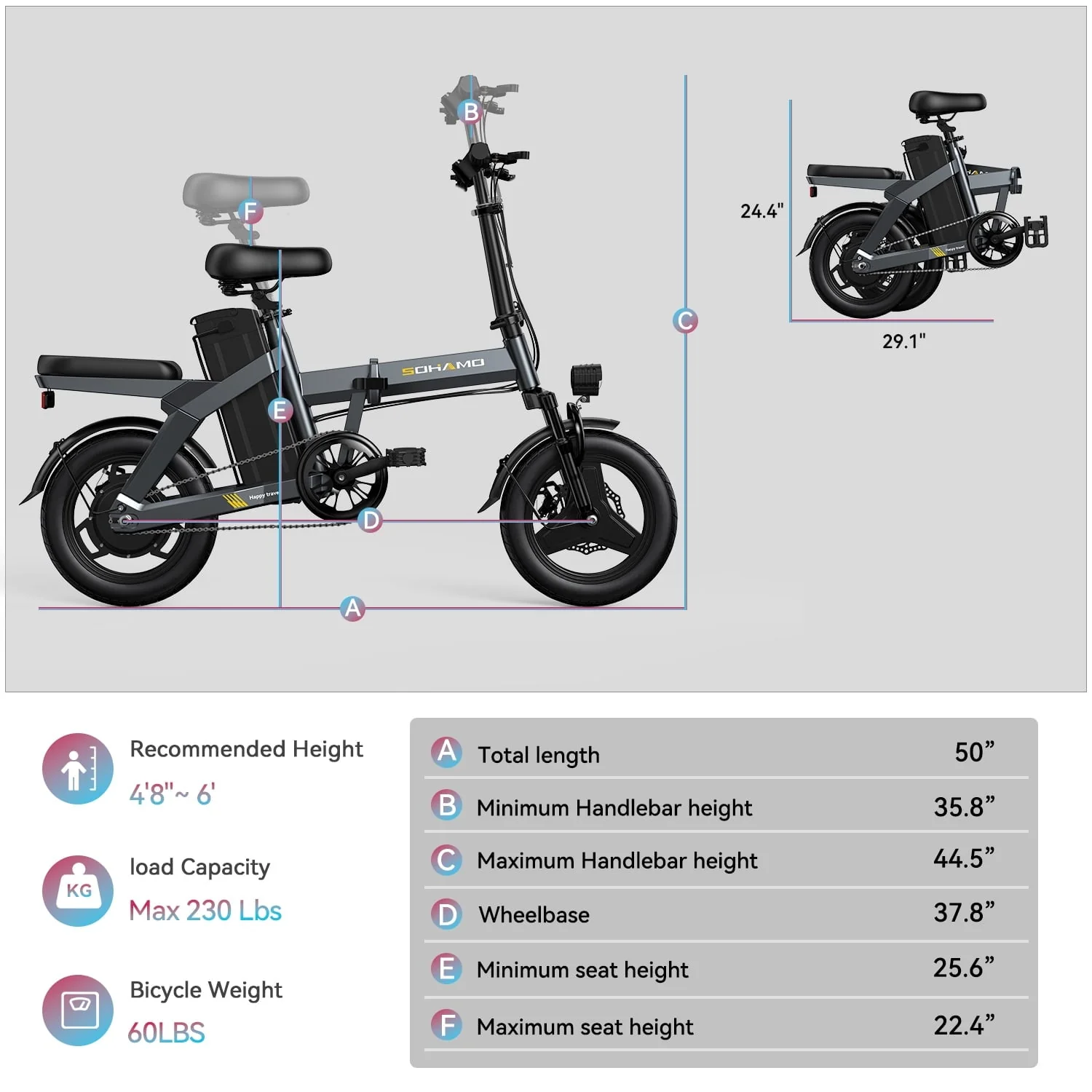 SOHAMO A3 Folding Electric Bike, 400W, 48V 12Ah