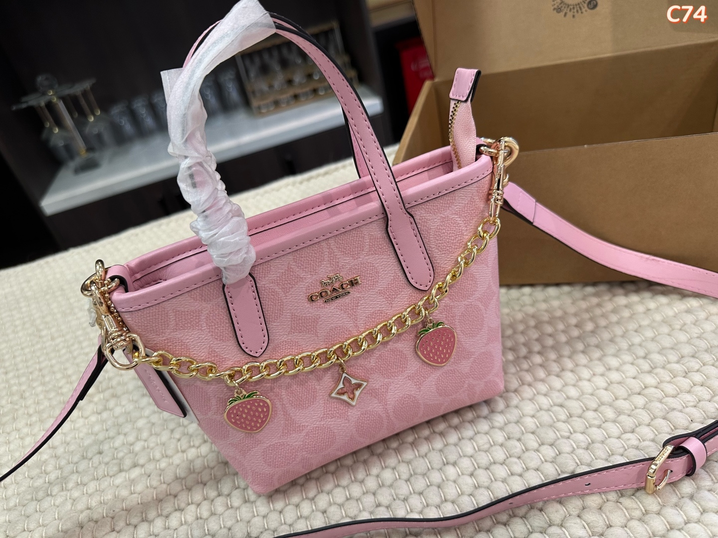 Coach Mini Tote Crossbody Bag with Chain Charms