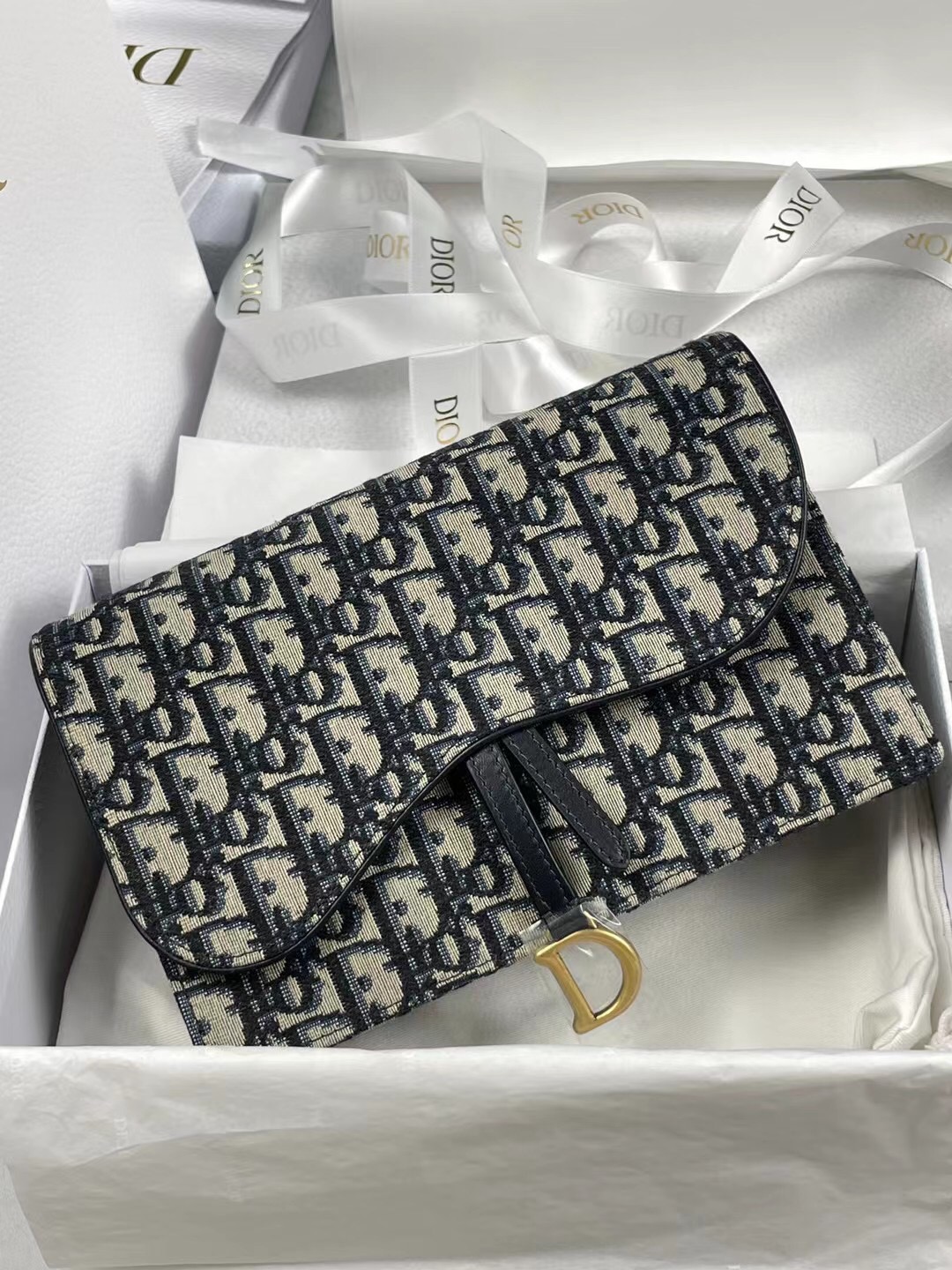 Dior Medium Saddle Pouch With Chain Oblique Jacquard WOC
