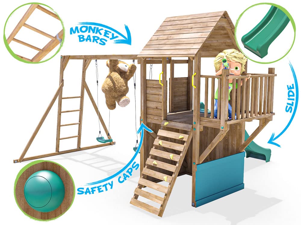 Wooden Playhouse Climbing Frame Childrens Play