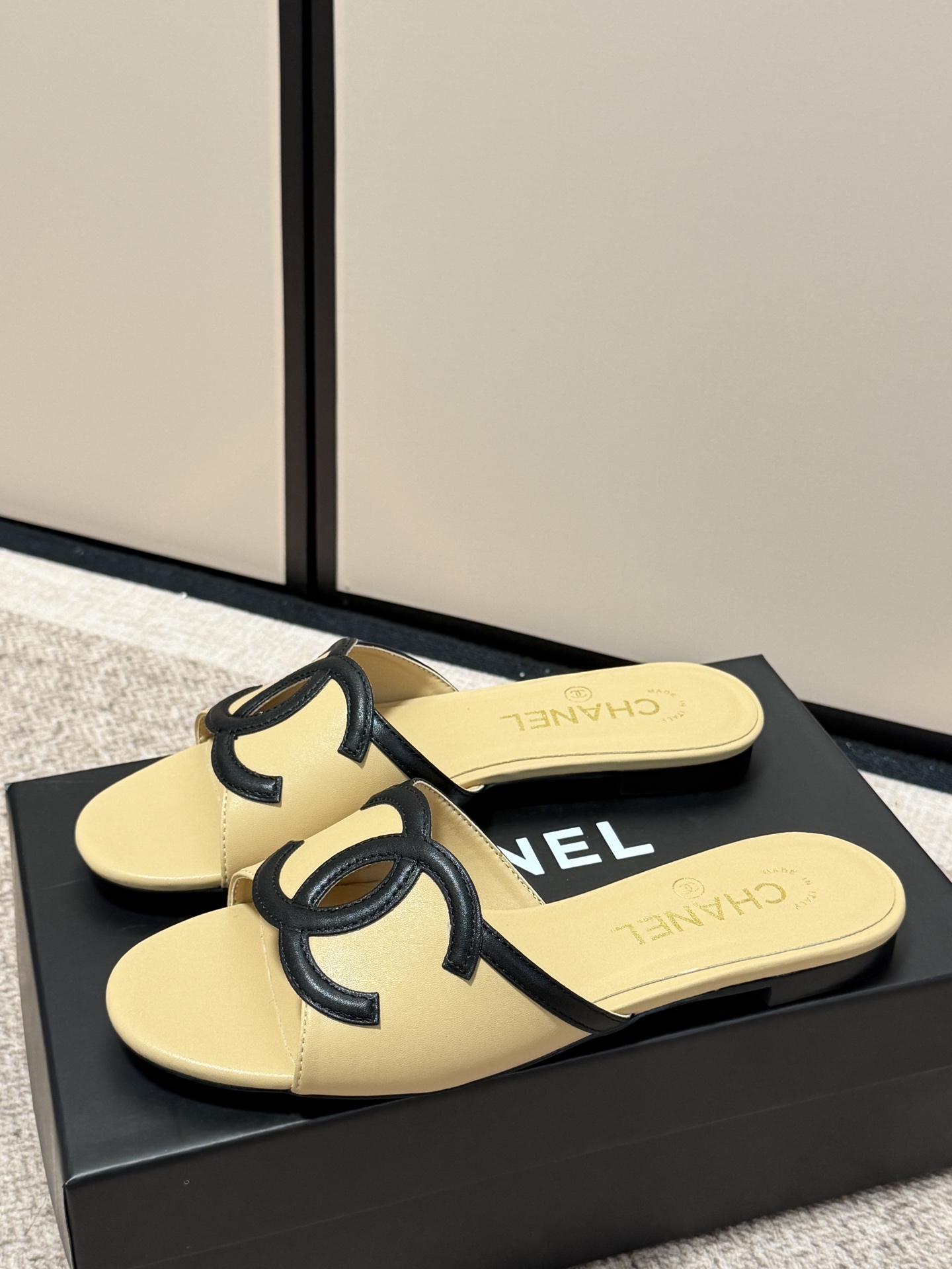 Chanel Cutout Double-C Slide Sandals - White & Yellow