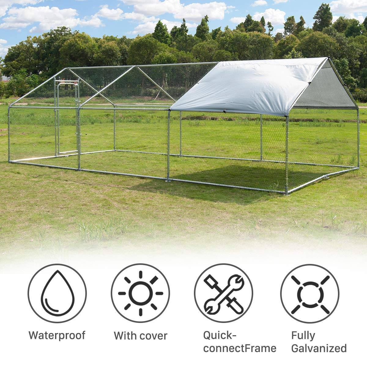 Large Metal Chicken Coop Walk-in Poultry Cage Hen Run House