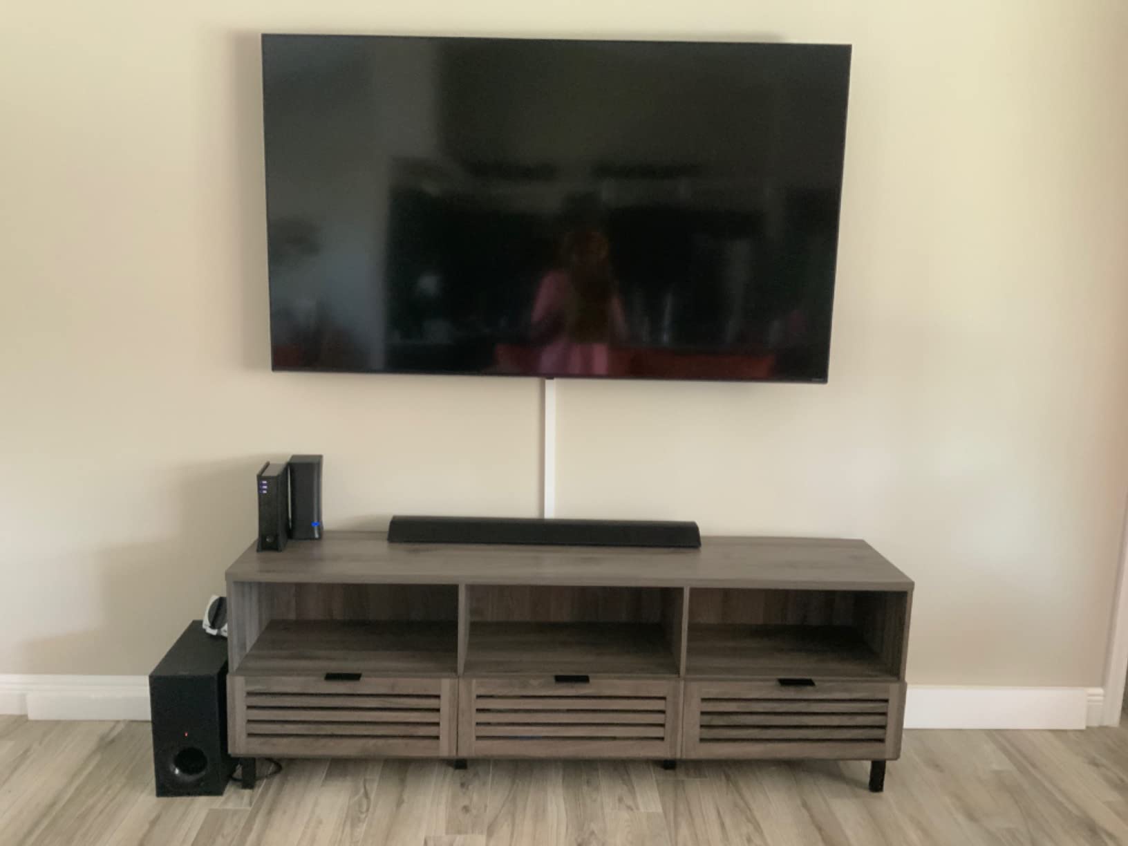 Modern Slatted Wood TV Stand for TV's up to 80