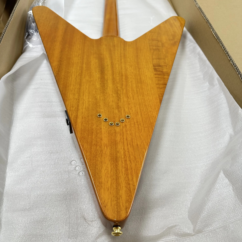 Yellow Reverse Electric Guitar Flying V HH Pickups 6 strings Guitar