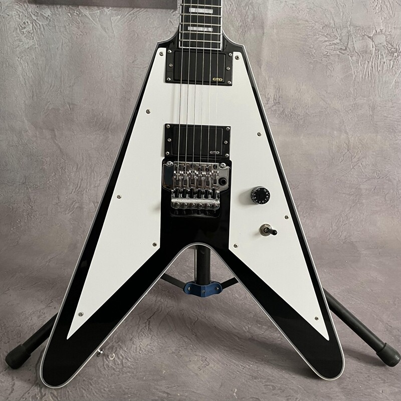 Black Flying V Electric Guitar Solid Body Mahogany Body FR Bridge Active Pickups