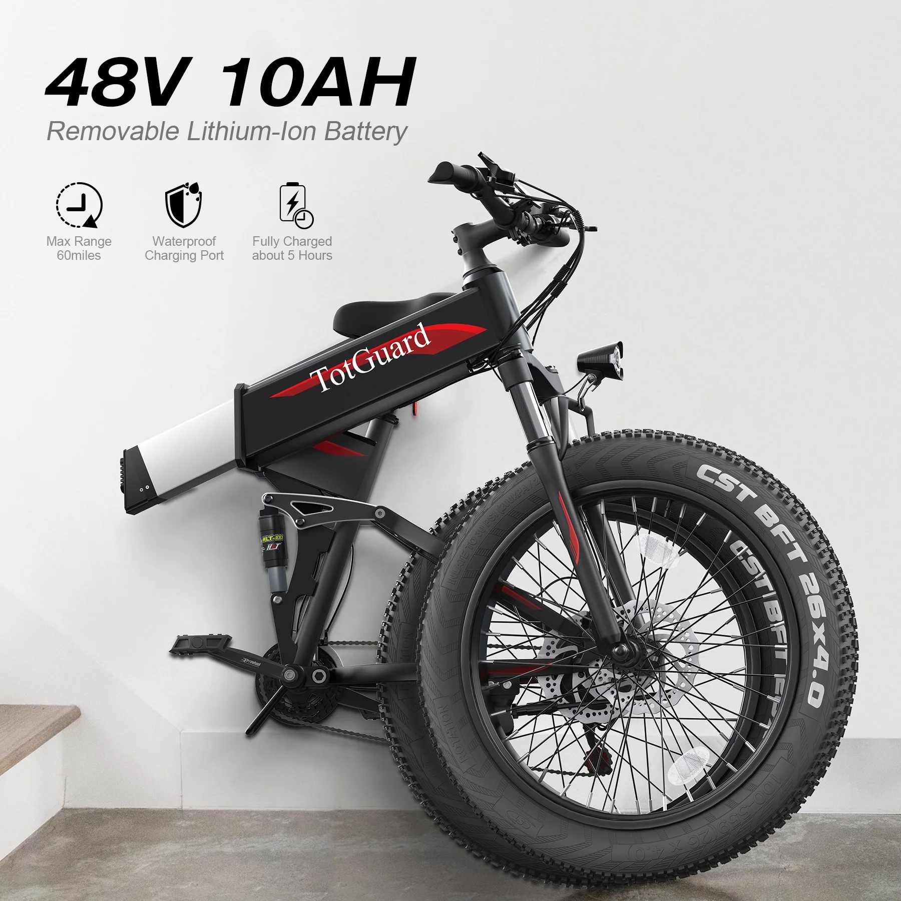 TotGuard 26in Folding Fat Tire Electric Bike, 500W, 48V 10Ah