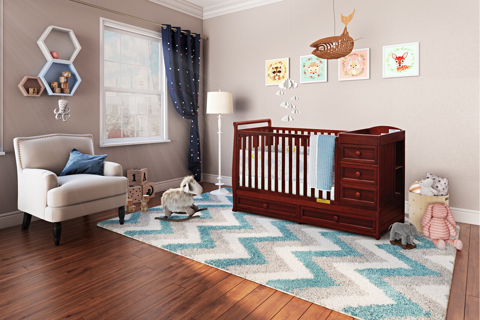 Brnaba 2-in-1 Convertible Crib and Changer