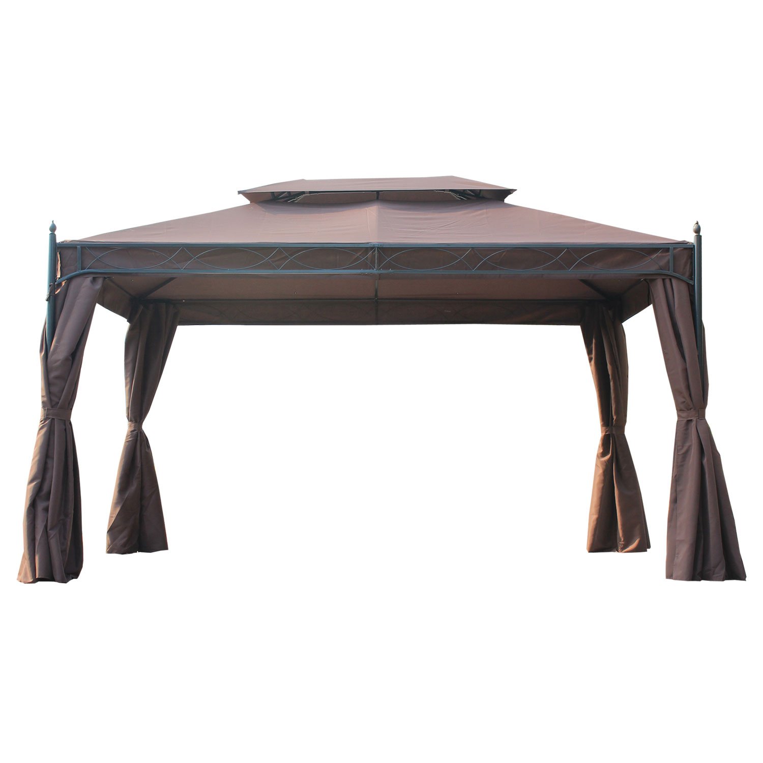 10x13ft Garden Gazebo Double-Tiered with Curtain