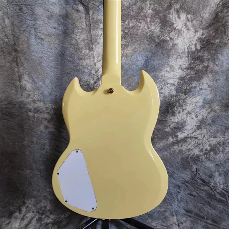 Cream 6 String SG Electric Guitar H-H-H Pickups Solid Body Gold Hardware