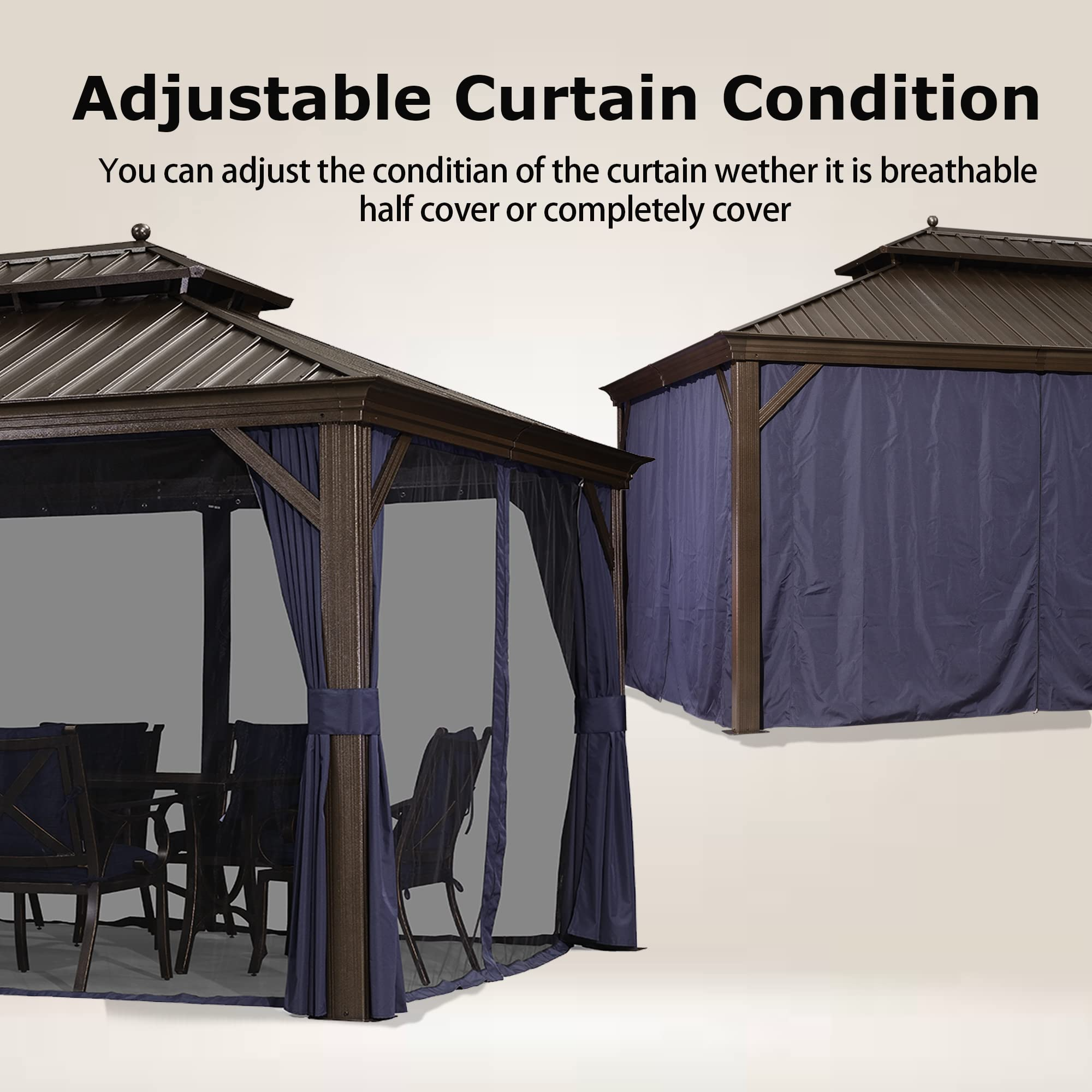 Hardtop Gazebo Pavilion for Deck Backyard Heavy Duty Sunshade