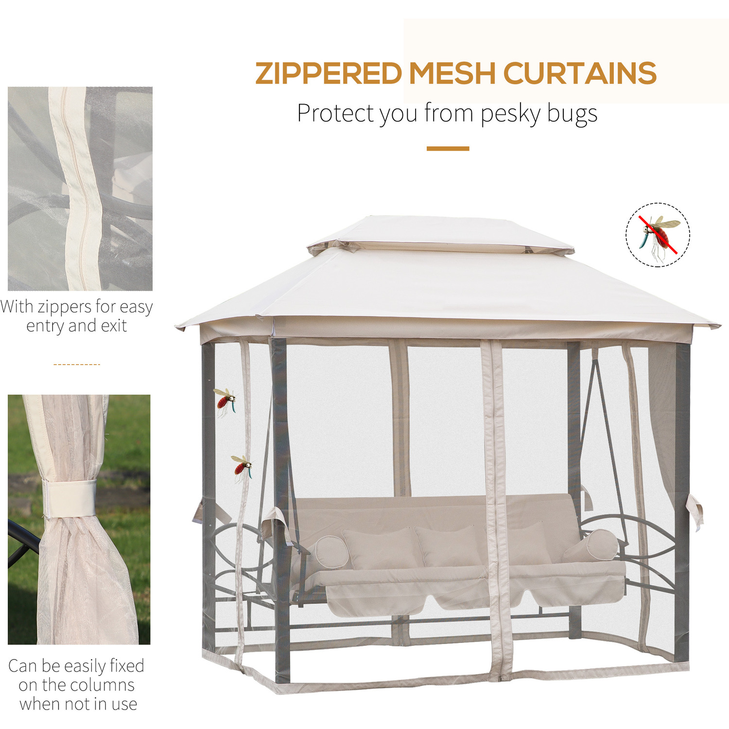Outdoor 2-in-1 Convertible Swing Chair Bed - Cream White