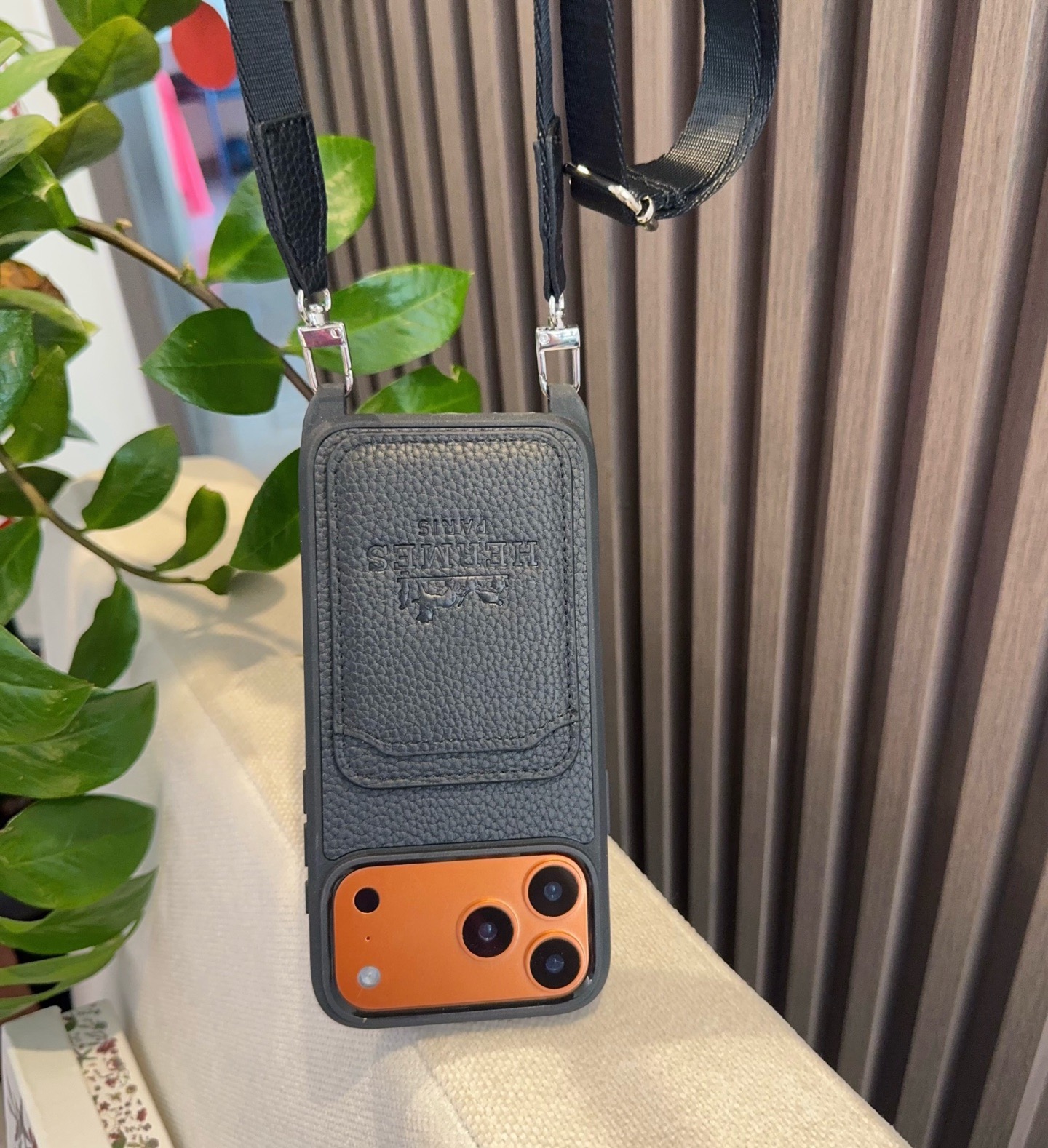 Hermès Paris Embossed Leather Card Pocket Crossbody Luxury Phone Case
