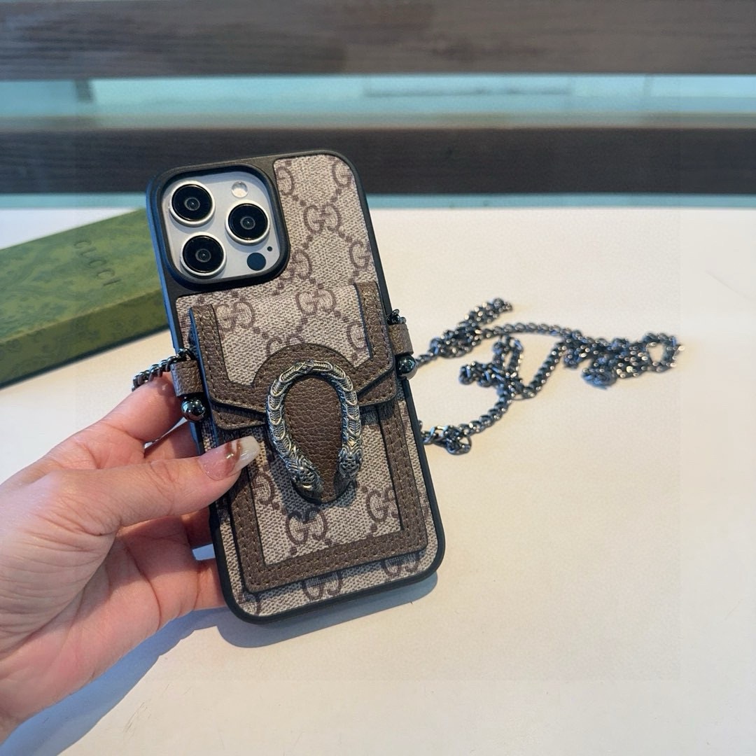 Gucci Dionysus Snake Head Leather Phone Case with Card Slot & Crossbody Strap