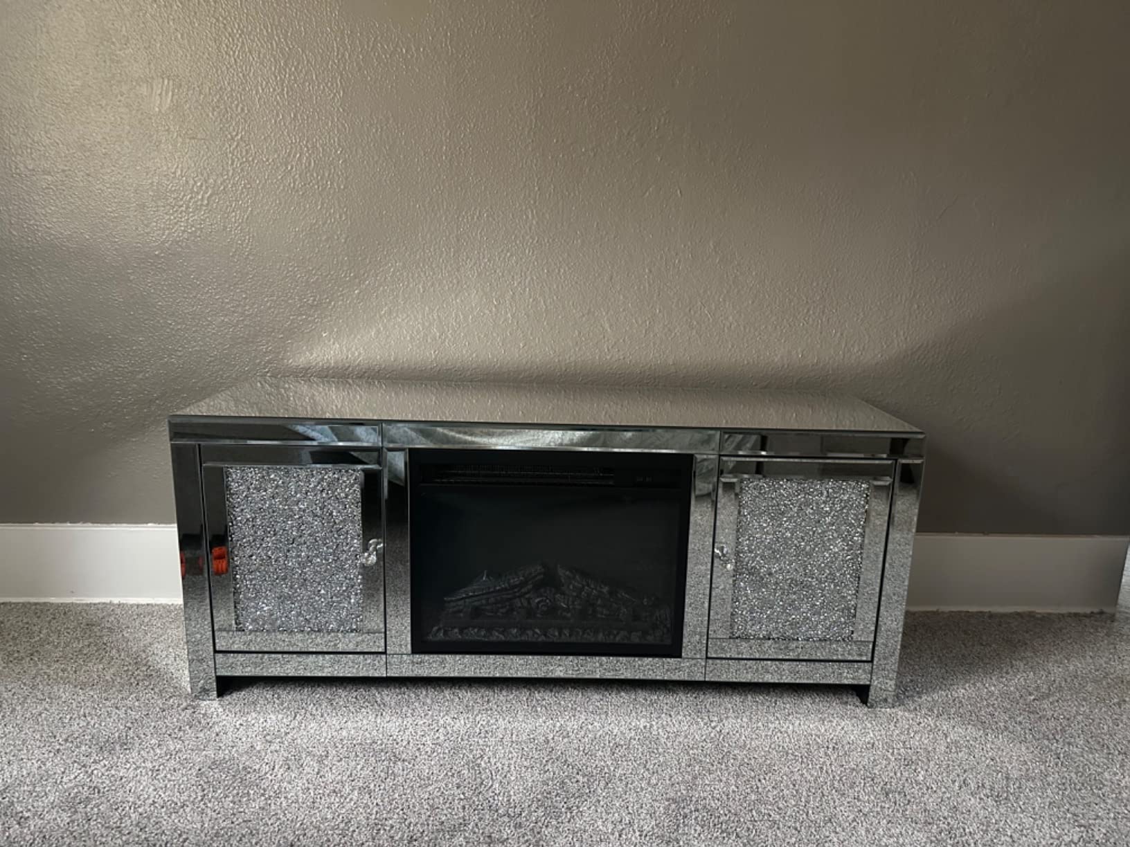 Mirrored Fireplace TV Stand