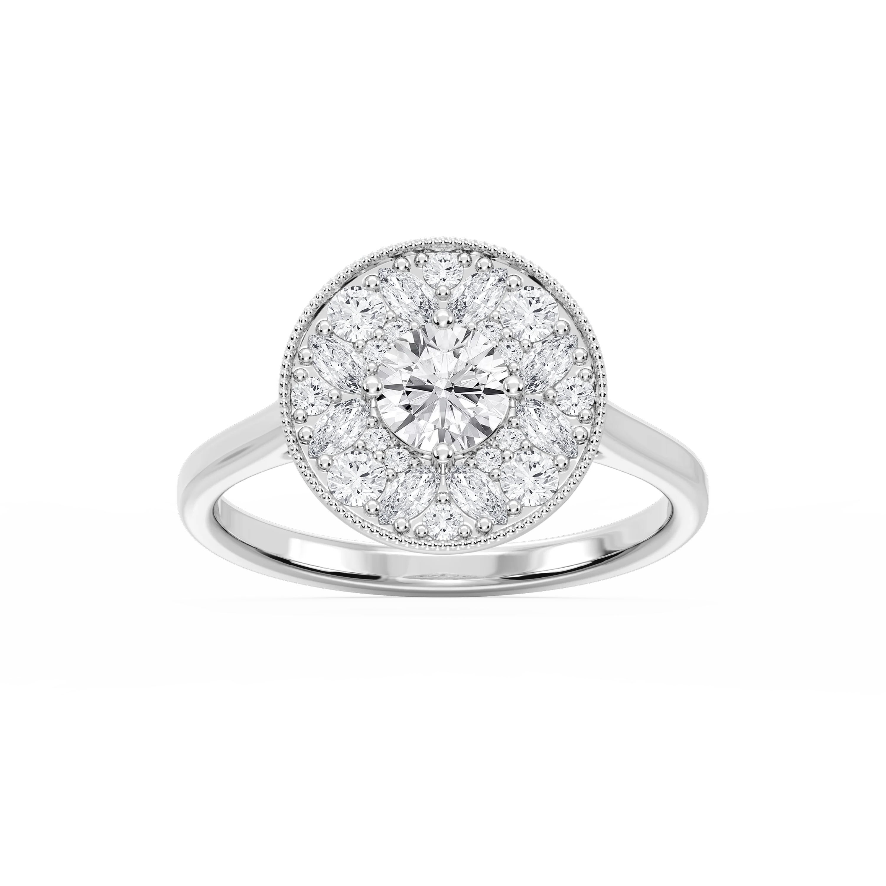 Annika 1 ctw Round and Marquise Lab Grown Diamond Multi Shape Halo Vintage Promise Ring
