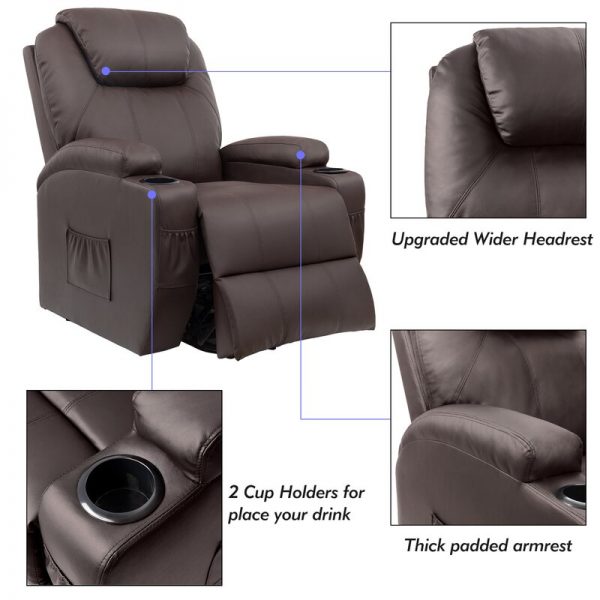 Faux Leather Power Reclining Heated Massage Chair