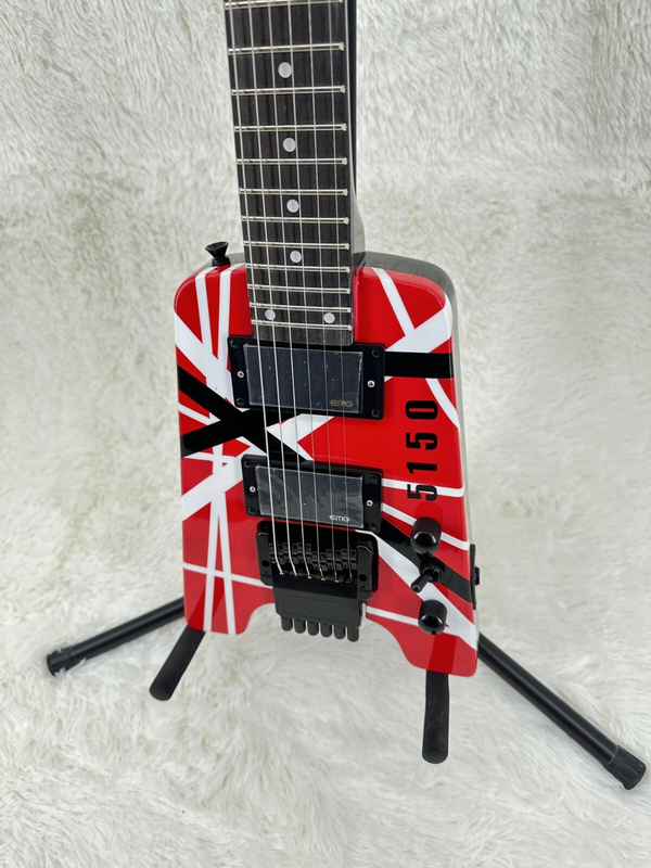 Red White Black Stripes Headless Electric Guitar Rosewood Fretboard
