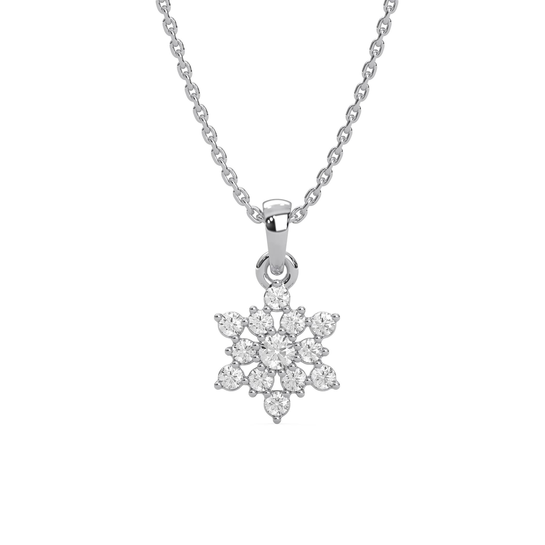 1/4 ctw Round Lab Grown Diamond Petite Snowflake Pendant  - 18 Inches