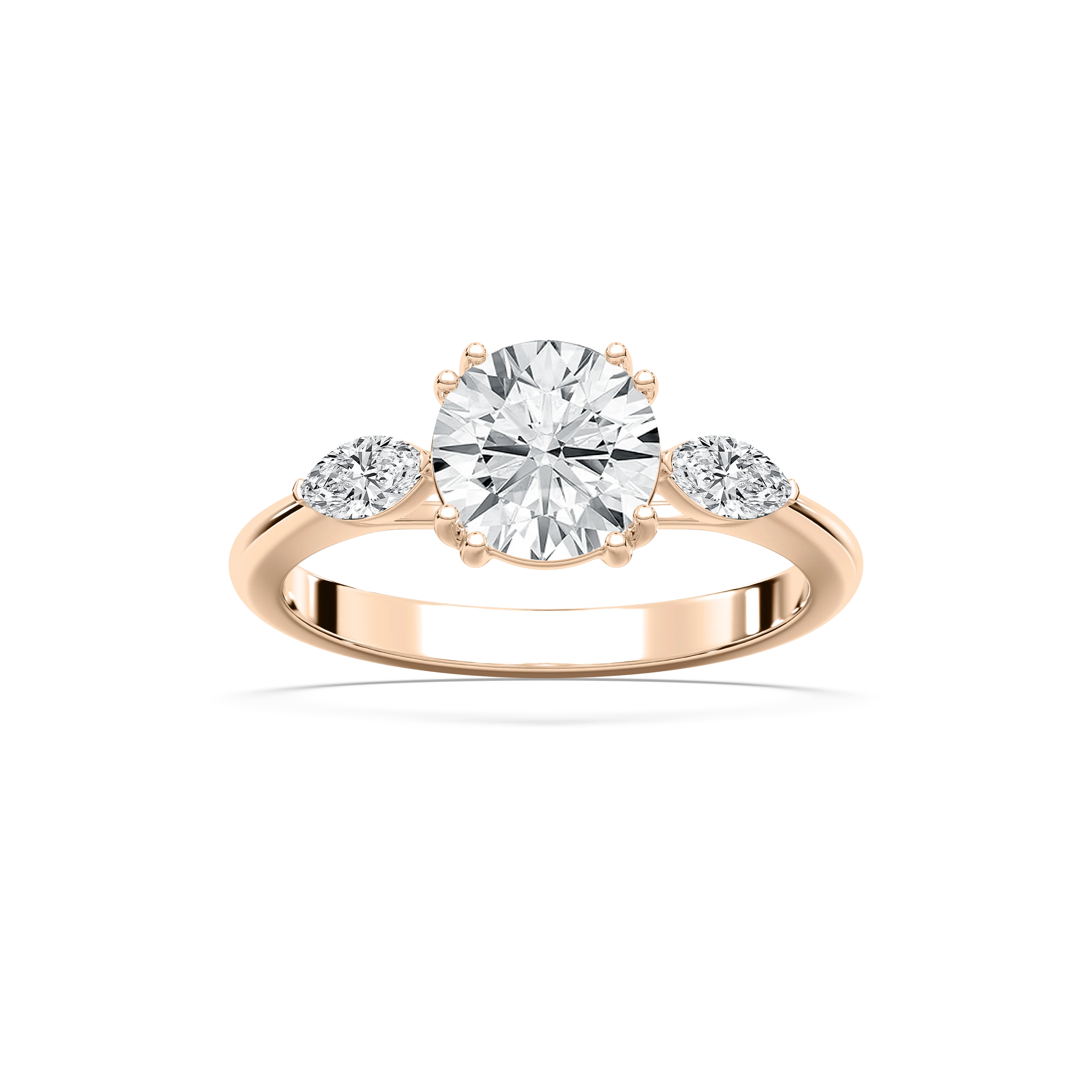 Mirha Round Lab Grown Diamond with Marquise Sides Three Stone Engagement Ring
