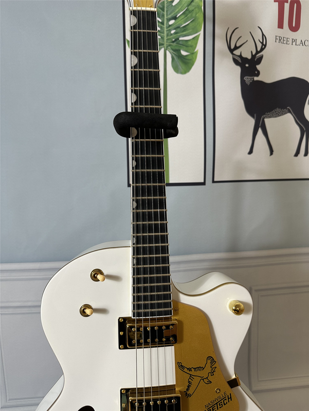 White 6 String Electric Guitar Hollow Body HH Pickup Gold Hardware