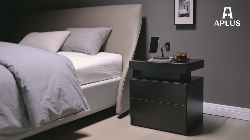 Nightstand Set of 2 LED Nightstand with 2 Drawers