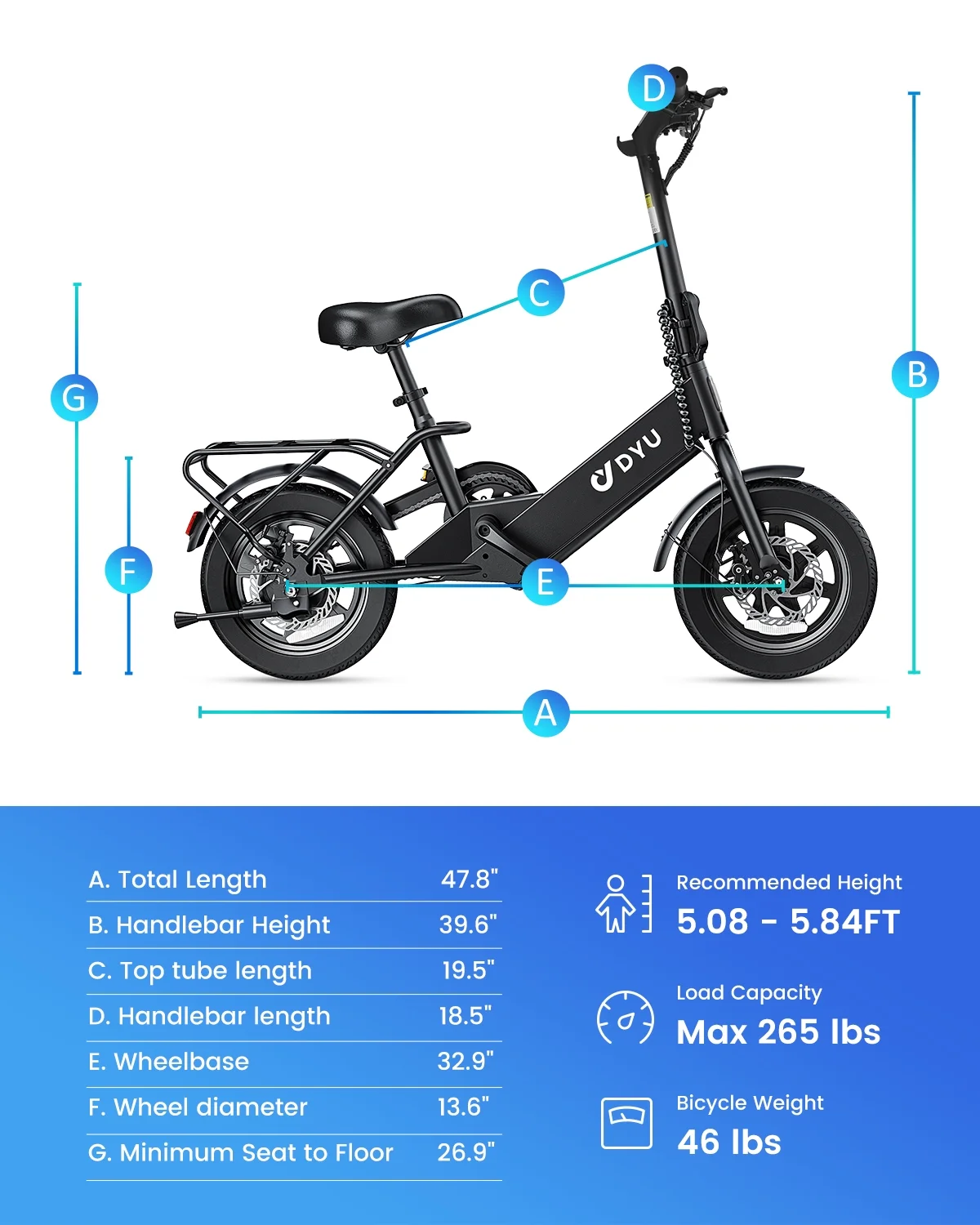 DYU 14in Folding Electric Bike, 500W Peak, 36V 7.8Ah