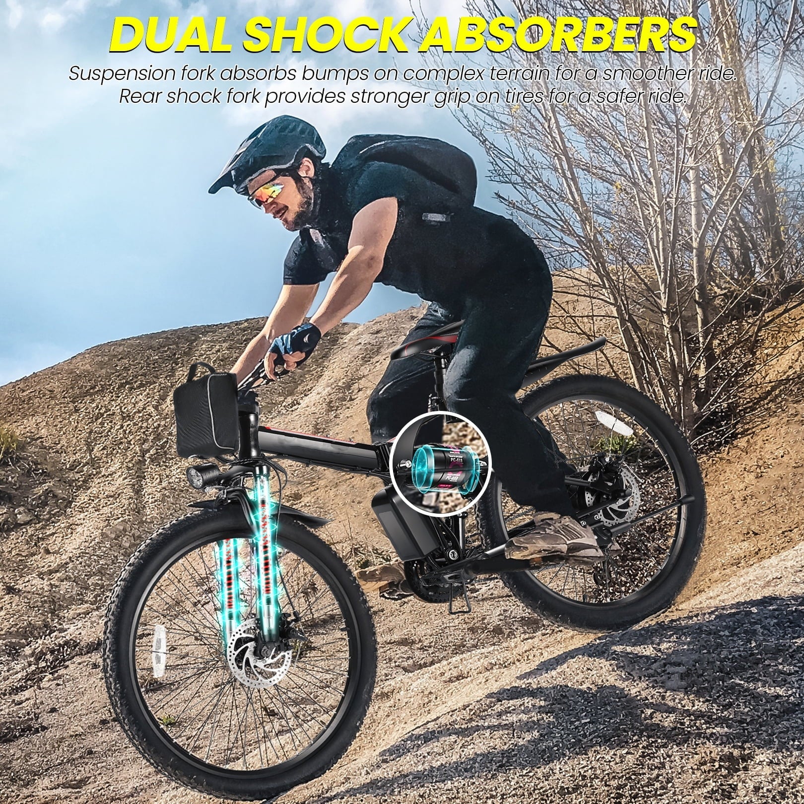 Gocio 26in Folding Electric Commuter Bike, 500W, Full Suspension