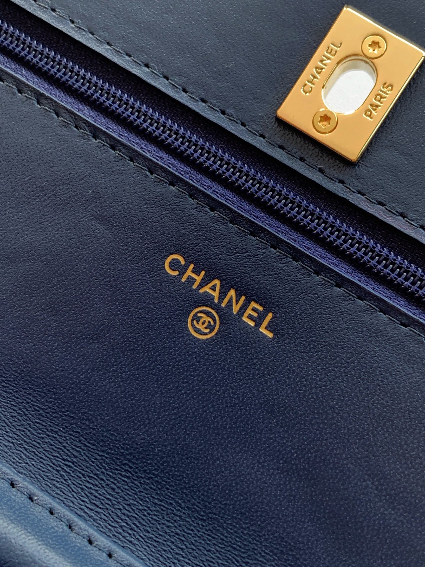 Chanel Velvet WOC Navy Bag detail 1